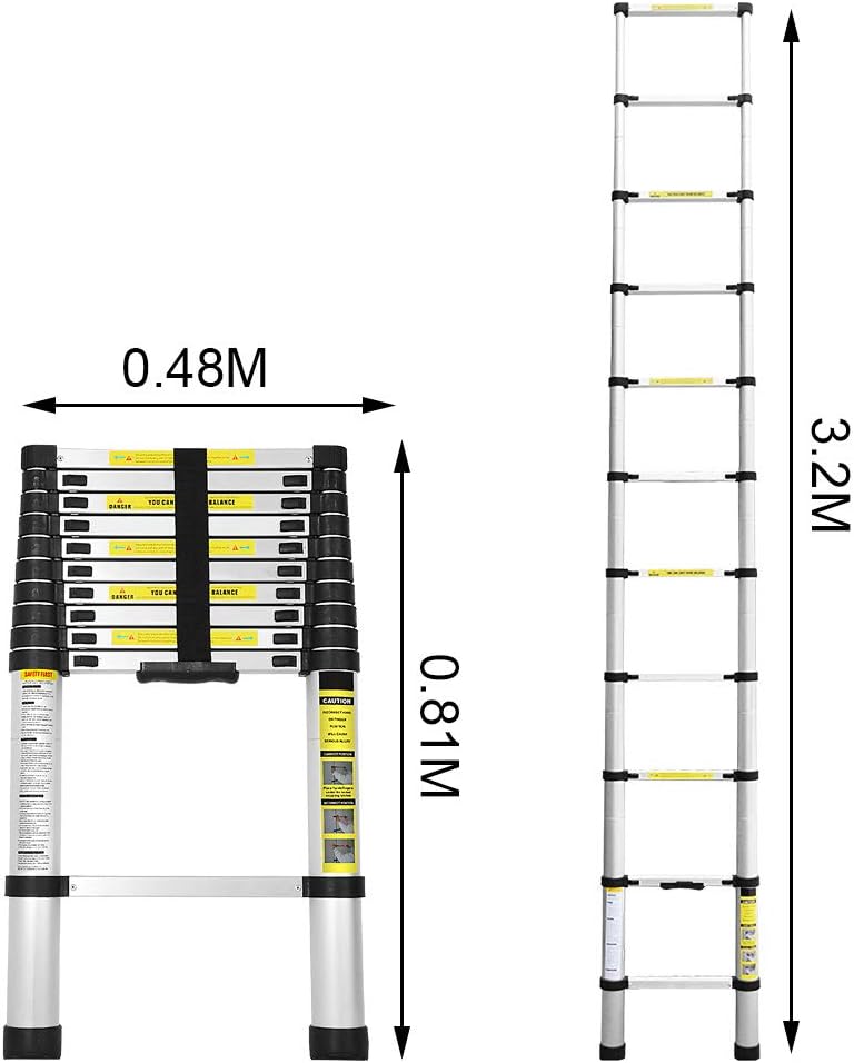 Eulenke 3,2M Teleskopleiter - Rutschfester Multifunktionsleiter 150 kg Belastbarkeit - Aluleiter Hau