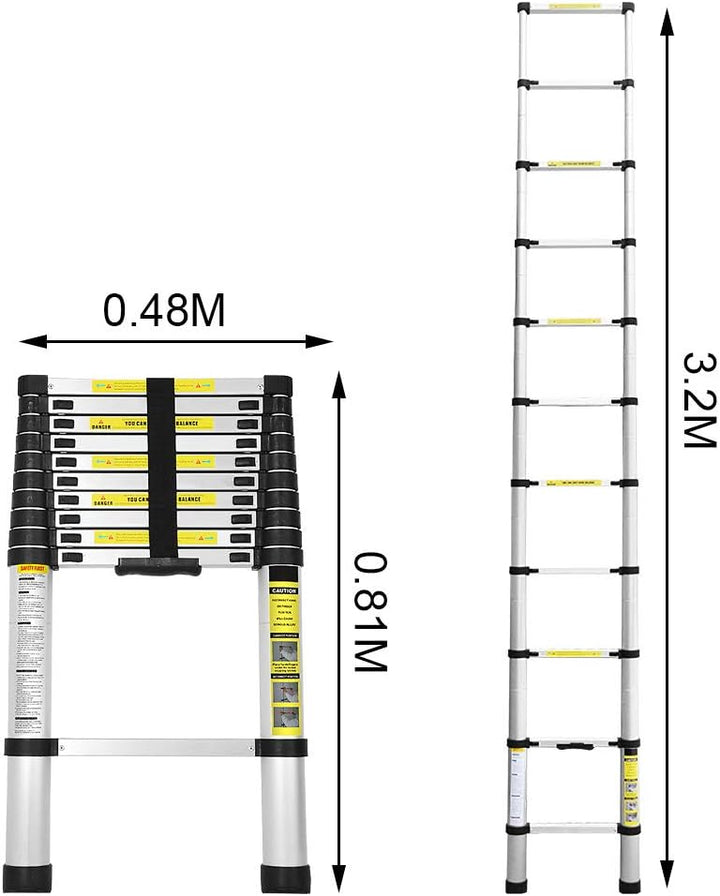 Eulenke 3,2M Teleskopleiter - Rutschfester Multifunktionsleiter 150 kg Belastbarkeit - Aluleiter Hau