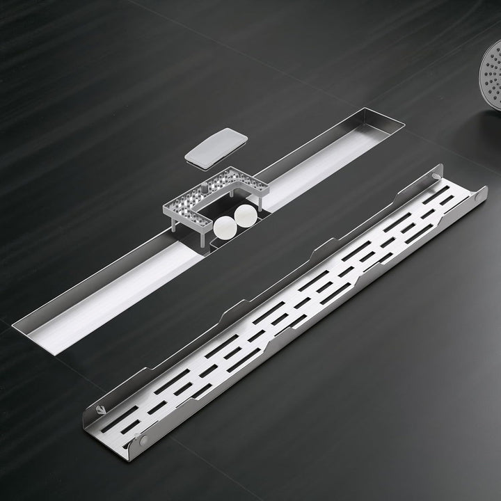 Duschrinne 60cm Gebürstet, 360° Siphon mit Geruchsstop und Haarsieb, 304 Edelstahl Ablaufrinne Boden
