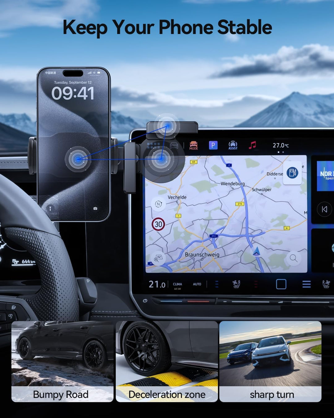 Handyhalterung für VW 12,9 Zoll Display, Golf 8.5/Tiguan 3/Passat B9, Golf/Tiguan/Passat 2024-2026 M