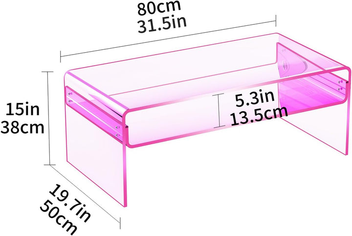 Acryl Couchtisch, Durchsichtig Acrylglas Couch Tisch für Wohnzimmer, Rosa, 80 x 50 x 38 cm Rosa 80 x