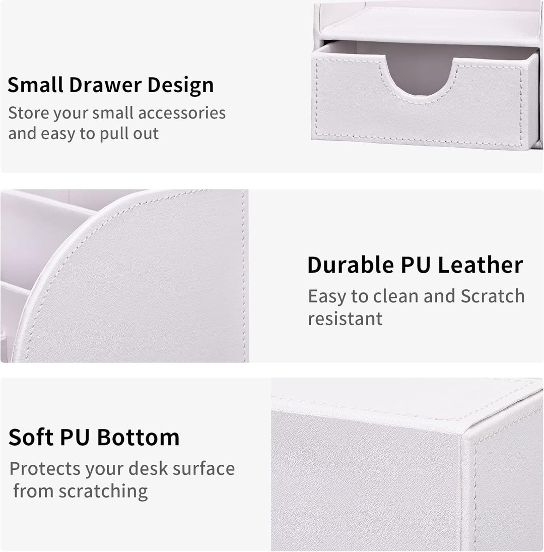 KINGFOM Büro Schreibtisch Organizer Ordnungssystem Tisch Organizer PU Leder Stiftehalter Stiftebox S