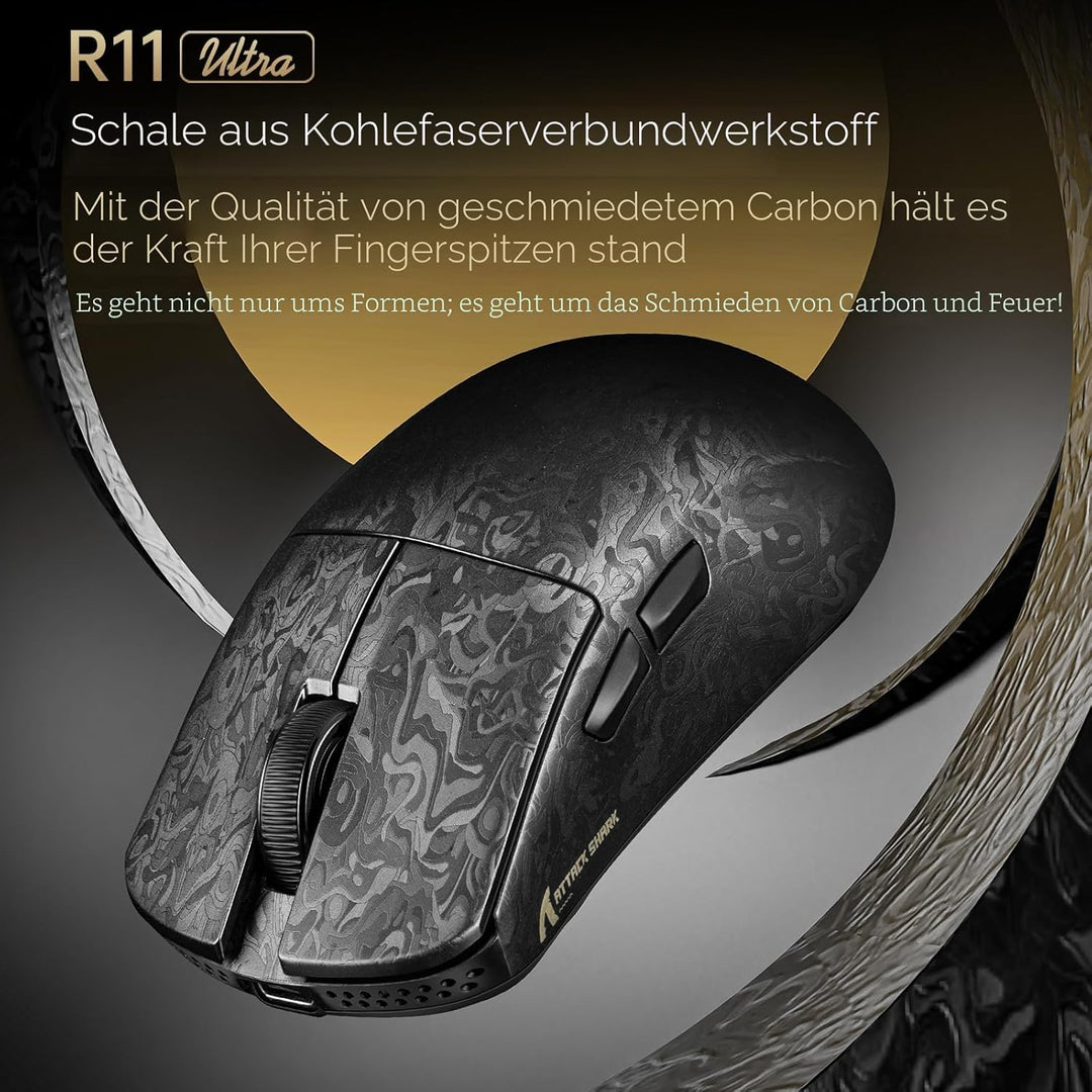 MAMBASNAKE x Attack Shark R11 Ultra Carbon Fiber Wireless Gaming Mouse, 8000Hz, 49g Superlight, 4200