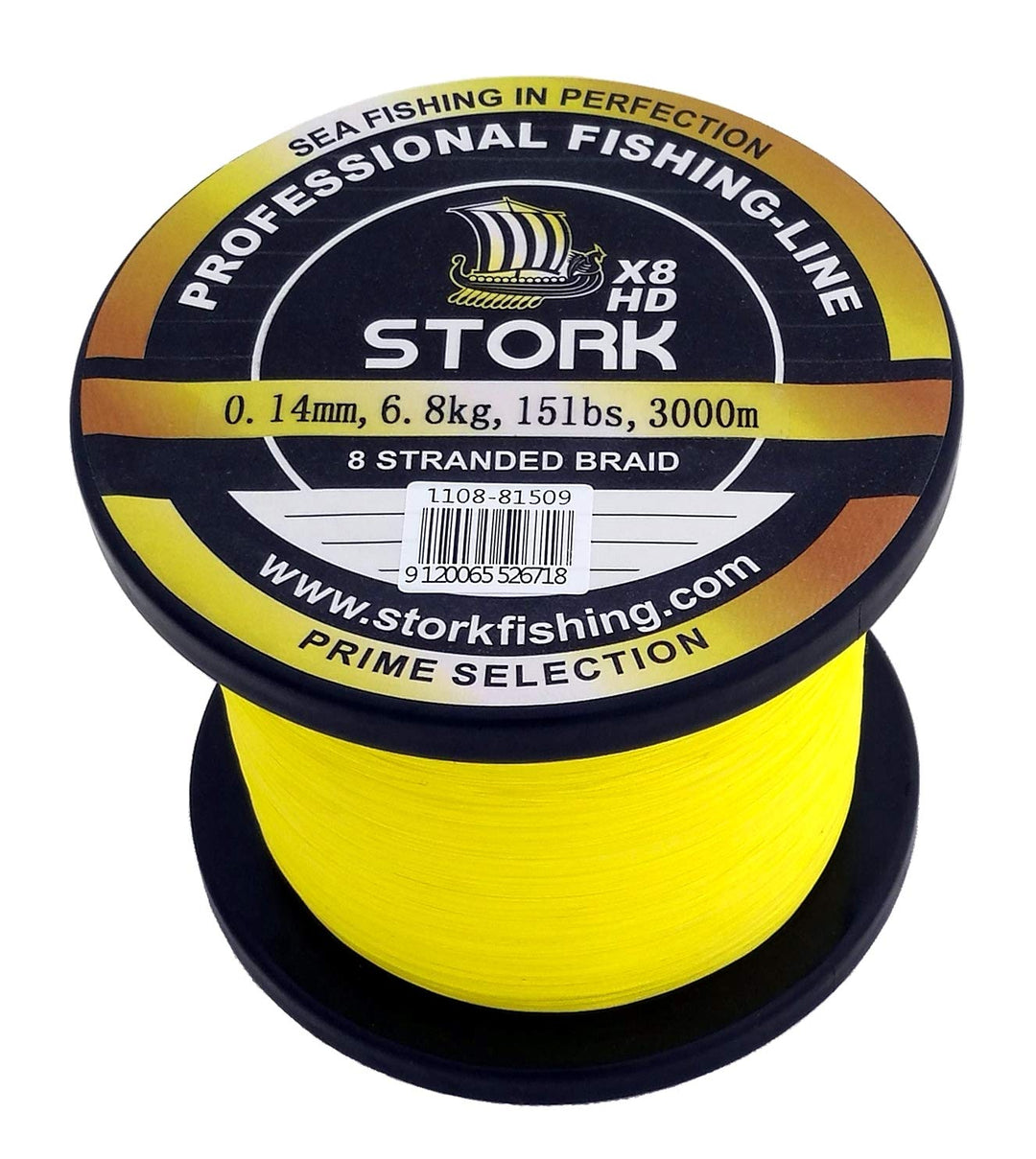 Stork HDx8, 8-Fach geflochtene Premium Angelschnur 3000m Gelb 30 lbs / 13.6 kg / 0.22 mm, Gelb 30 lb