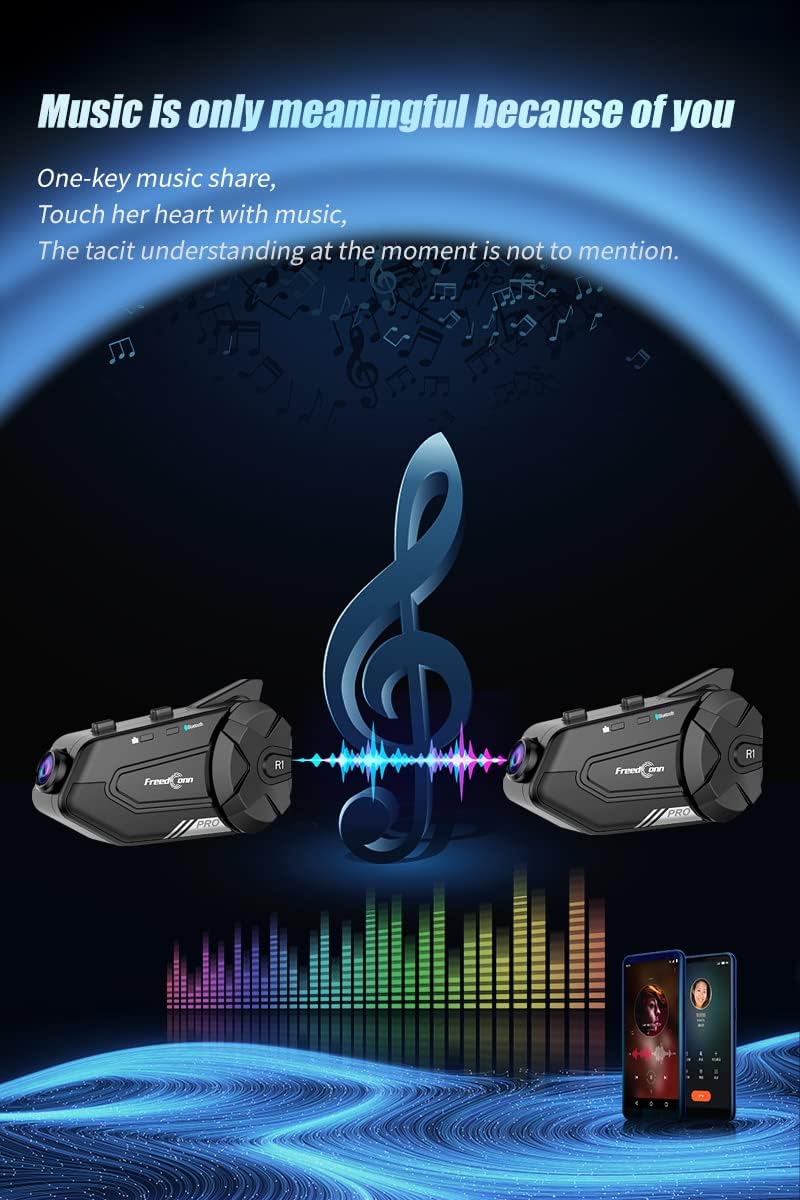 FreedConn Motorrad Helm Bluetooth Headset mit Kamera, R1 Pro 6-Wege 1000M Gegensprechanlage,Motorrad