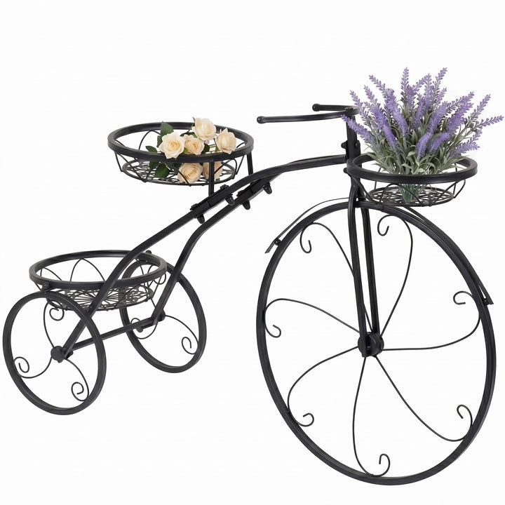 Fahrrad-Pflanzenständer mit 3 Körben,Dreirad-Pflanzgefäss, Blumenständer mit dekorativen Rädern, Blu