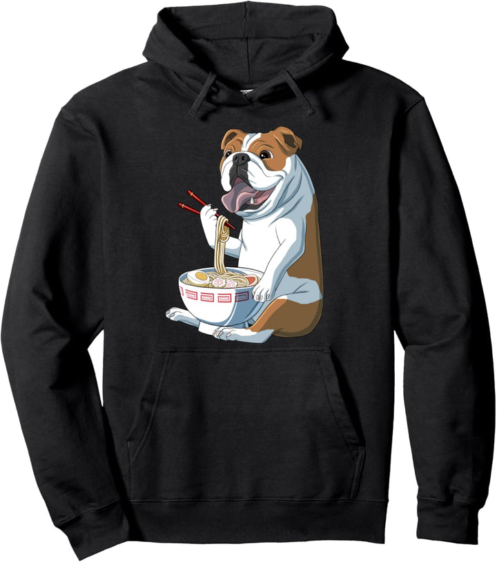 Lustiges japanischer Anime Ramen Hund Englische Bulldogge Pullover Hoodie