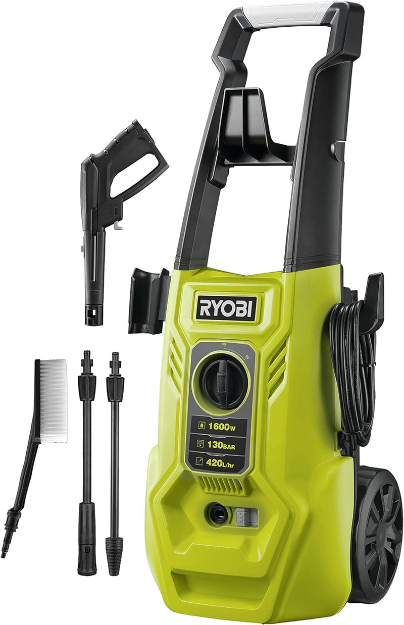 RYOBI 1600 W Elektro-Hochdruckreiniger RY130PWA (130 bar Druck, 420 l/h Födermenge, 40 Wassertempera