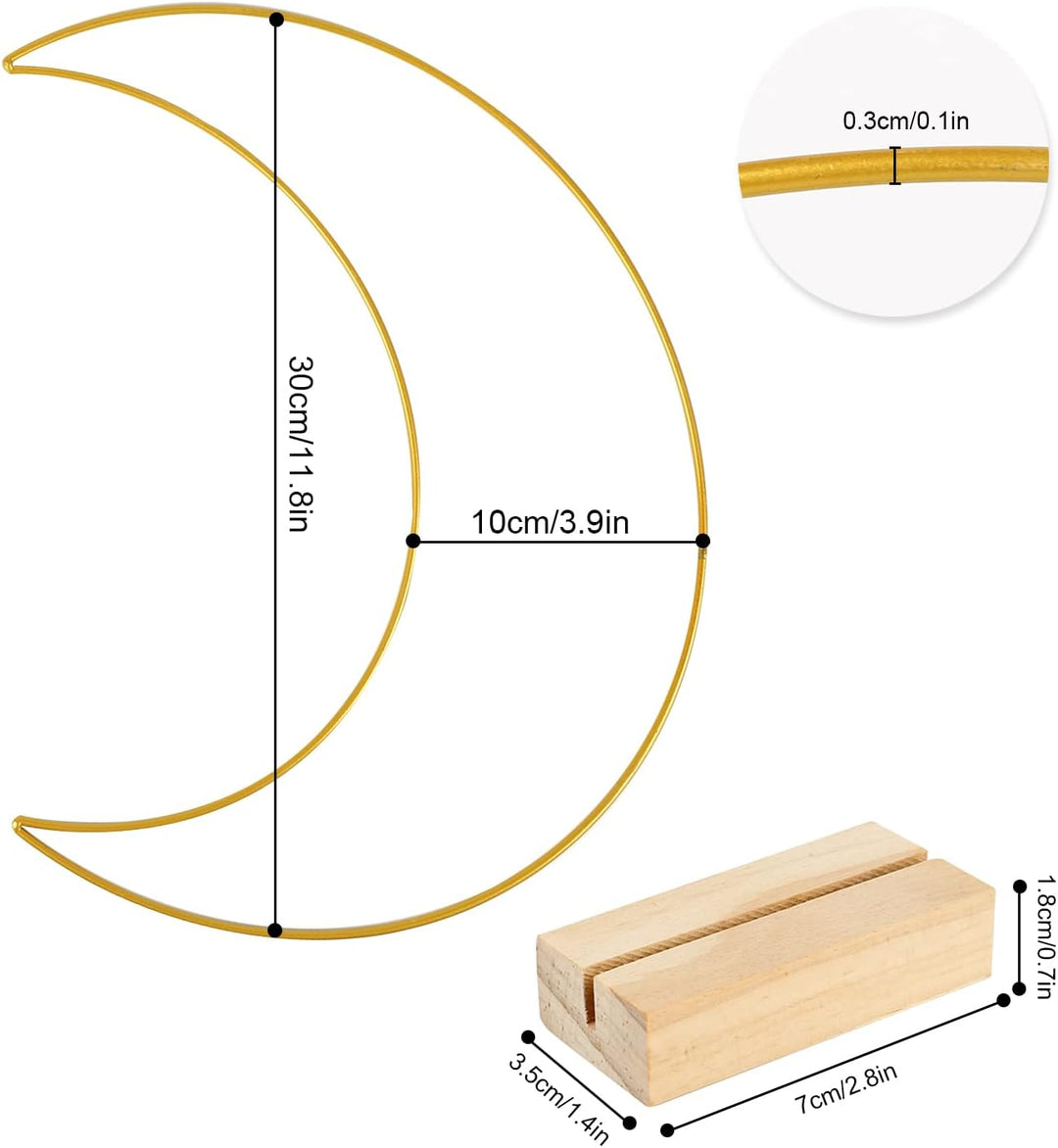 IGTOPS 10 Stück 30cm Mond Metall-Blumenreifen mit 10 Hexagon Holzständer, Metall Kranzring Gold Meta