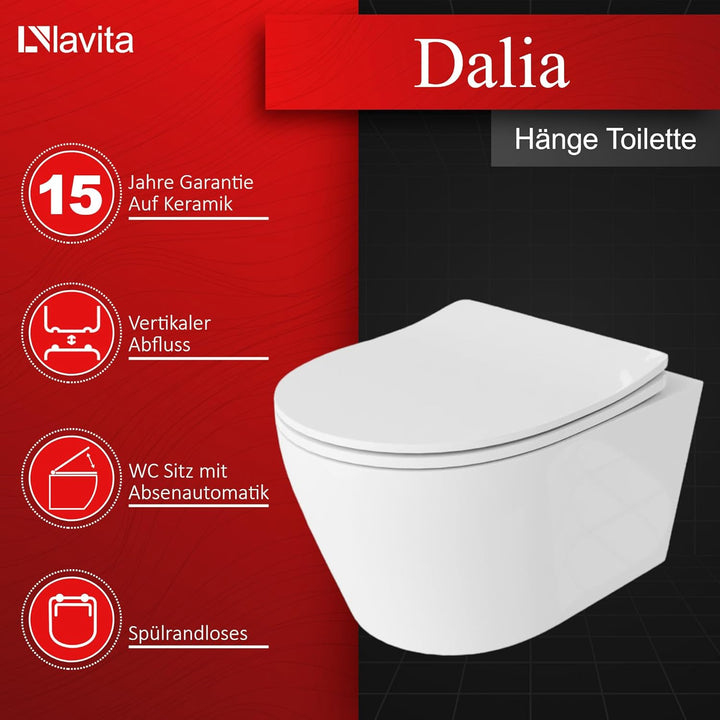 LAVITA Wand-WC Dalia Hänge Toilette Toilettendeckel mit Absenkautomatik &amp; Metallscharniere Toiletten