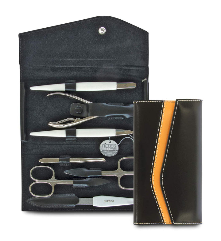 nippes Solingen Premium Line Maniküre Set Seam, 7-teilig, Edelstahl nickel- & rostfrei, Schwarzes Ri
