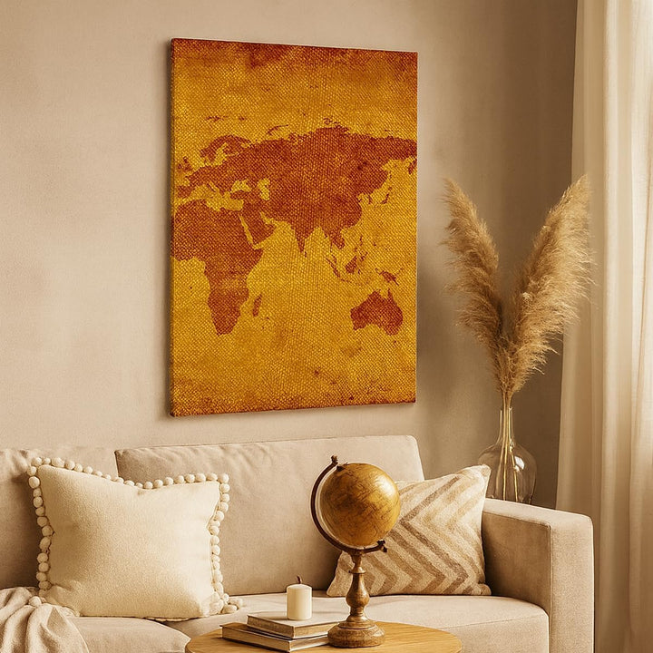 Bilder auf Leinwand Alte Karte Kontinente Reisen Welt Leinwandbild mit Rahmen 45x80cm Wandbilder Dek