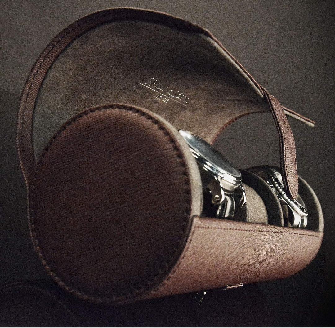 Heisse & Söhne seit 1976 - Uhrenrolle 3 Uhren braun. Elegante Uhrenbox, Uhrenetui, Uhren Aufbewahrun