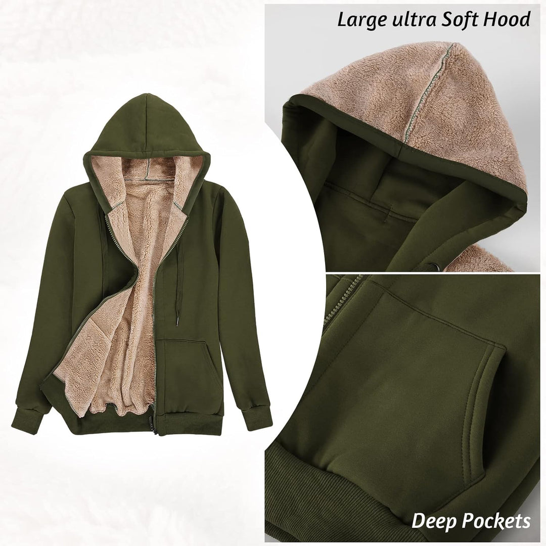 Fleecejacke Damen Hoodie Kapuzenpullover Sweatjacke Warm Oberteil, Herbst Winter Sweatshirt mit Reis