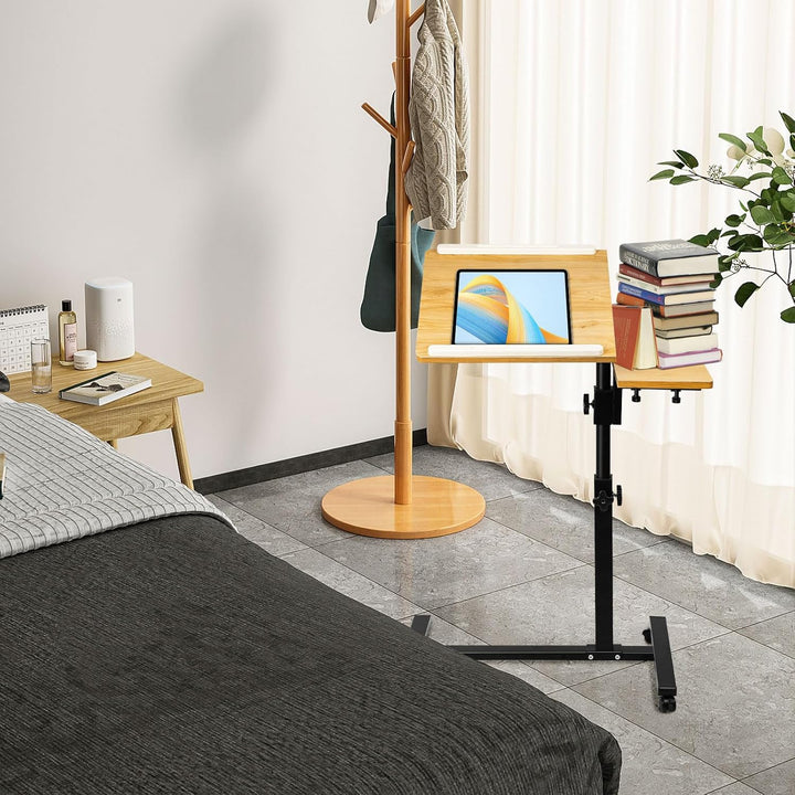 OHMG Betttisch mit Rollen, 2 Tabletts, für Sessel, verstellbar, mit einer Hand, Tisch mit Rollen, Fr