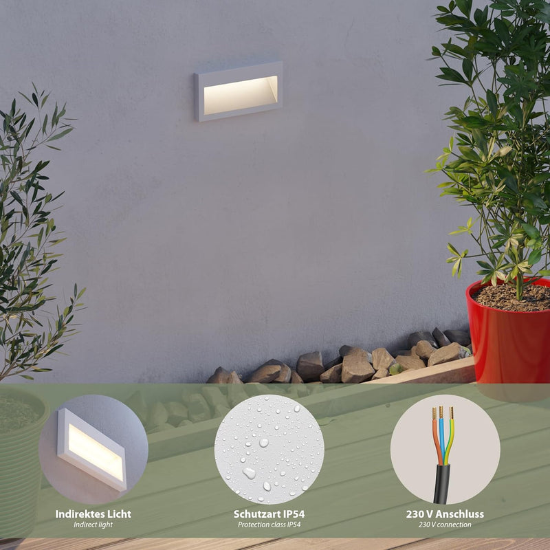 ledscom.de LED Wandleuchte NOLA, Downlight, Outdoor, IP54 matt, 140 x 70mm, warmweiss, 4 Stk. 4 Stüc