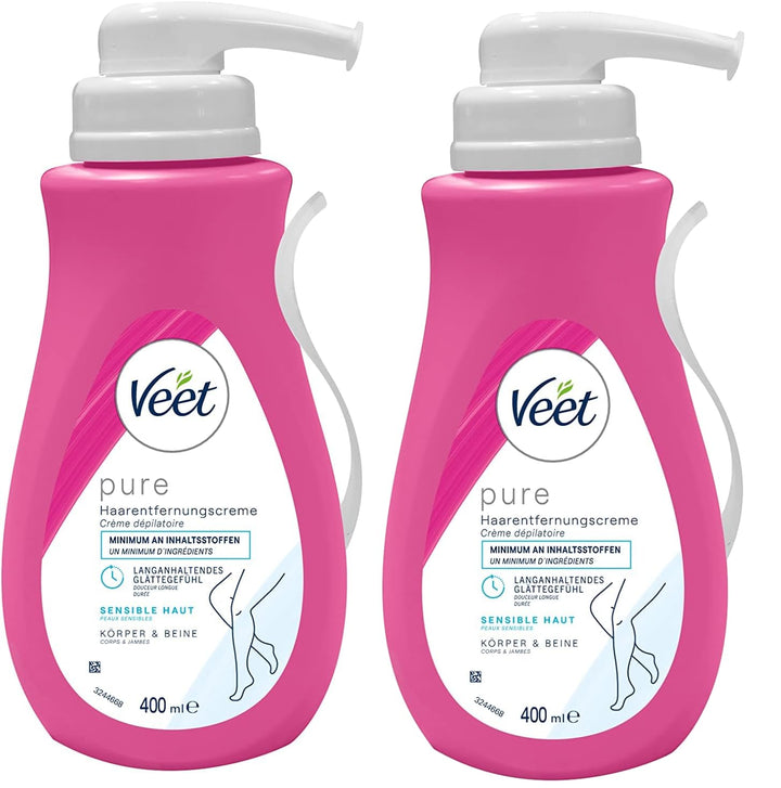 Veet PURE Haarentfernungscreme - Haarentfernung für Körper & Beine - 2 x 400 ml 400 ml (2er Pack), 4