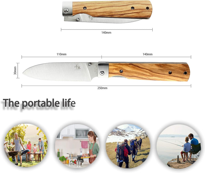 SENBON 440A Edelstahl Ultrascharfes klappbares Natürlicher Olivengriff Camping Reise Outdoor Tragbar