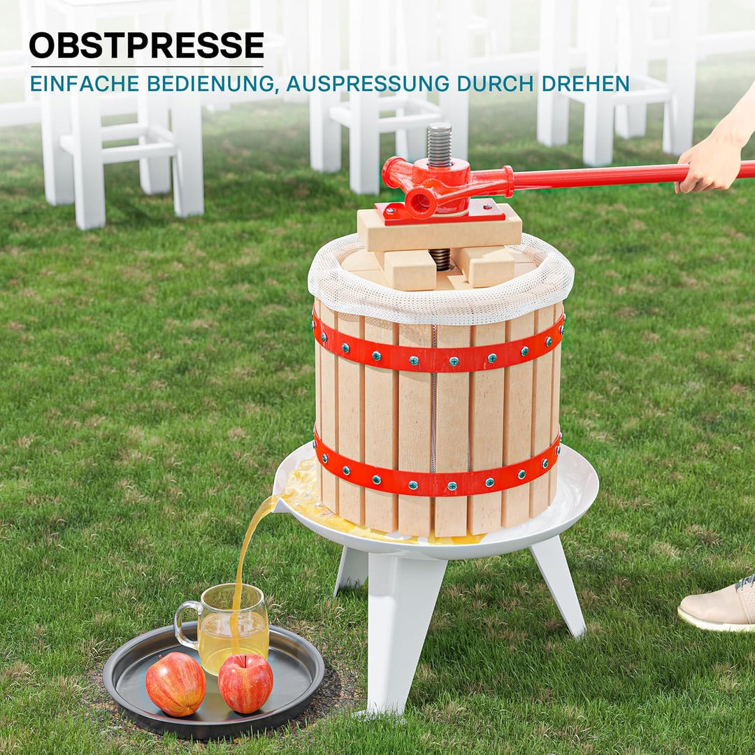 Wiltec 12L Obstpresse aus Buchenholz inkl. Presstuch, manuelle Weinpresse mit 240x270mm Korb, Apfelp