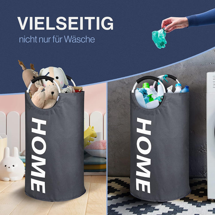 WELLENBORG® Faltbarer Wäschekorb faltbar grau gross - Wäschesammler wasserdicht Wäschesack Schmutzwä