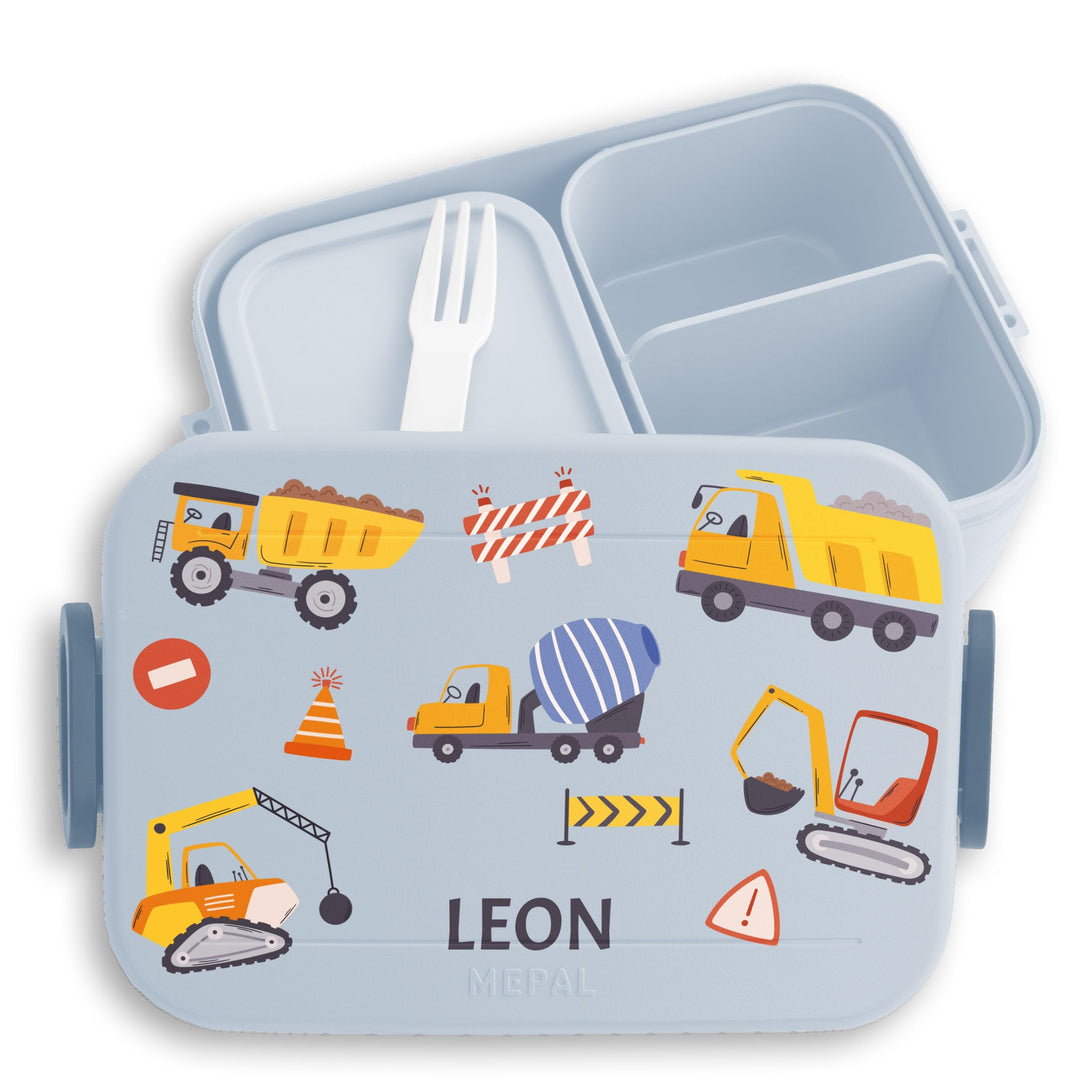Kinder Bento Box Midi für Mepal Bentobox - Brotbox Bagger mit Name Lunchbox Baustelle Jausenbox Baus