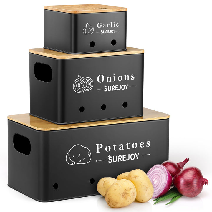 Kartoffel Aufbewahrungsbox 3er Set, Vorratsdosen für Zwiebel Knoblauch Aufbewahrung, Hält Gemüse Län