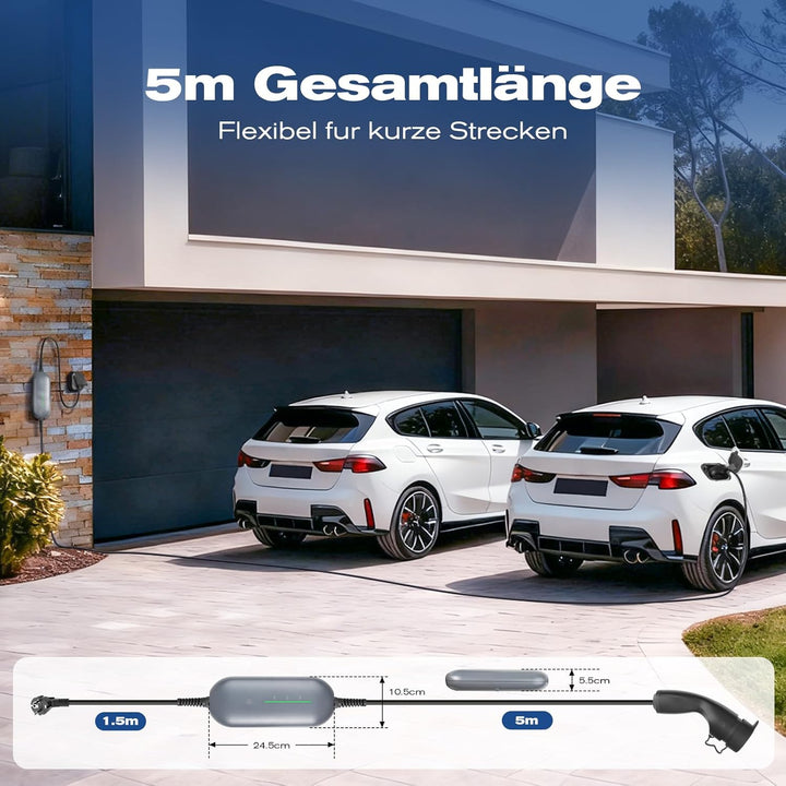 Teskee Typ 2 Ladekabel Schuko 3,68 kW, 10 A/13 A/16 A Tragbares EV-Ladegerät, Mobile Wallbox Ladesta