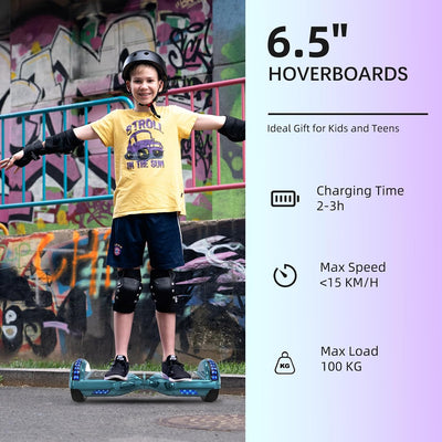 VOUUK Hoberboard 6,5-Zoll-Hoverboard mit zwei Rädern, Mit Bluetooth-Lautsprecher, Mit LED-Lichtern G
