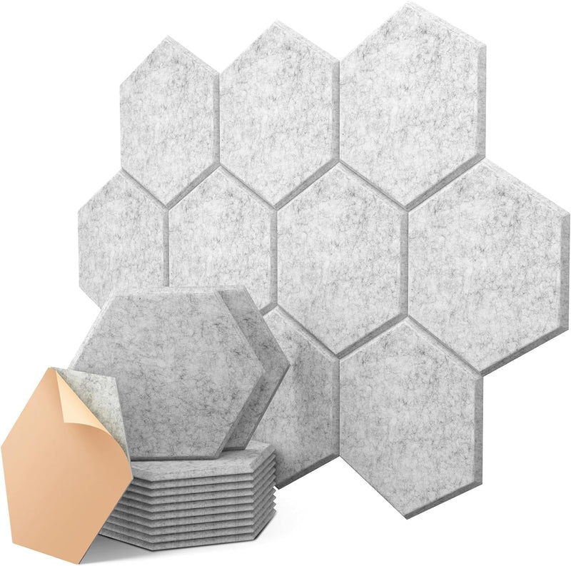 Hexagon Akustikplatten Selbstklebend, 35x30x0.9cm, 12 Stück, Hohe Dichte Schallabsorber für Decken-/