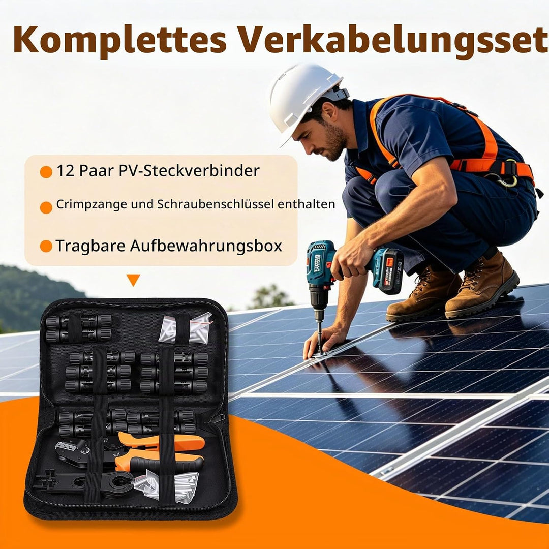 12 Paar PV Stecker mit Crimpzange für 2,5/4/6 mm² Solarkabel, Wasserdichte Steckverbinder, Robuste R