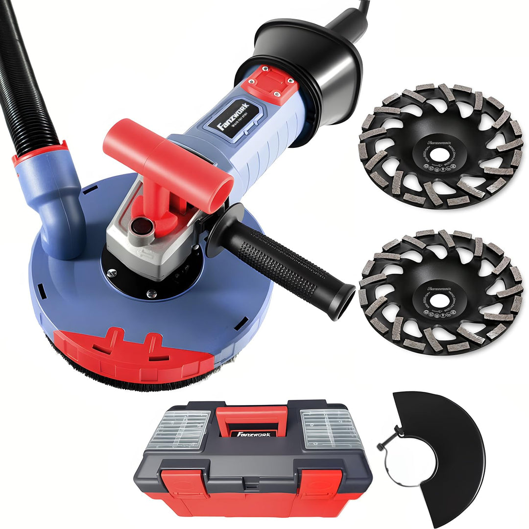 FANZWORK 2100W / 180mm Betonschleifer Betonfräse Set, inkl. Premium 180mm Diamantschleiftopf *2, Abs