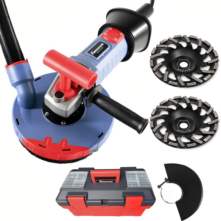 FANZWORK 2100W / 180mm Betonschleifer Betonfräse Set, inkl. Premium 180mm Diamantschleiftopf *2, Abs