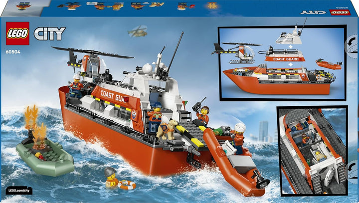 LEGO City Rettungsboot der Küstenwache mit Hubschrauber - Spielzeug Einsatzfahrzeug - Set mit schwim