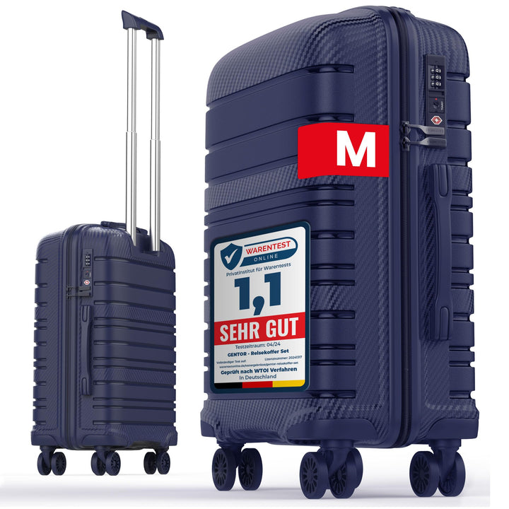 GENTOR Koffer Reisekoffer mit Rollen Carbonoptik Hartschalenkoffer Trolley Handgepäck mit TSA-Schlos
