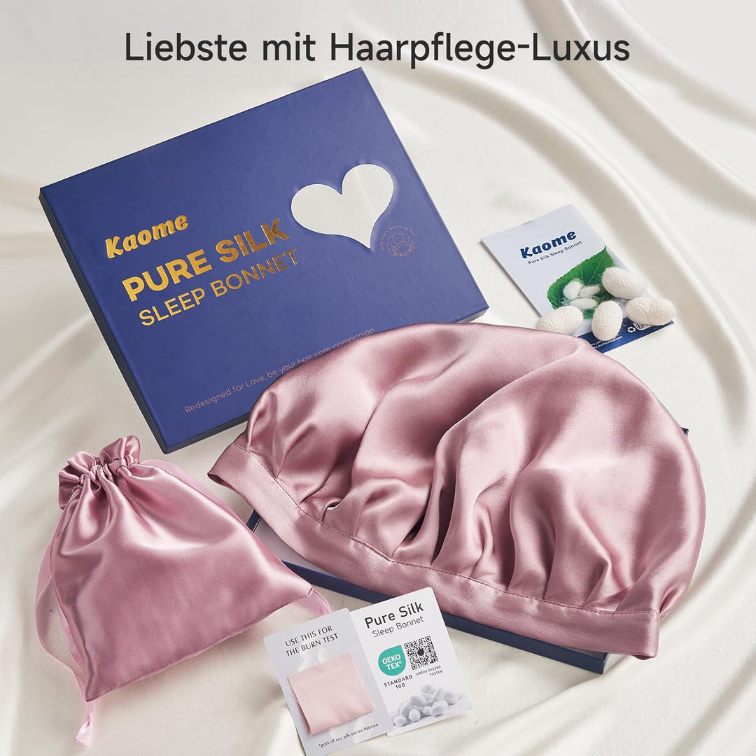 Kaome 22 Momme 100% Maulbeerseide Schlafmütze Verstellbar, 6A Doppelseitige Nachtmütze aus Seide, Fü