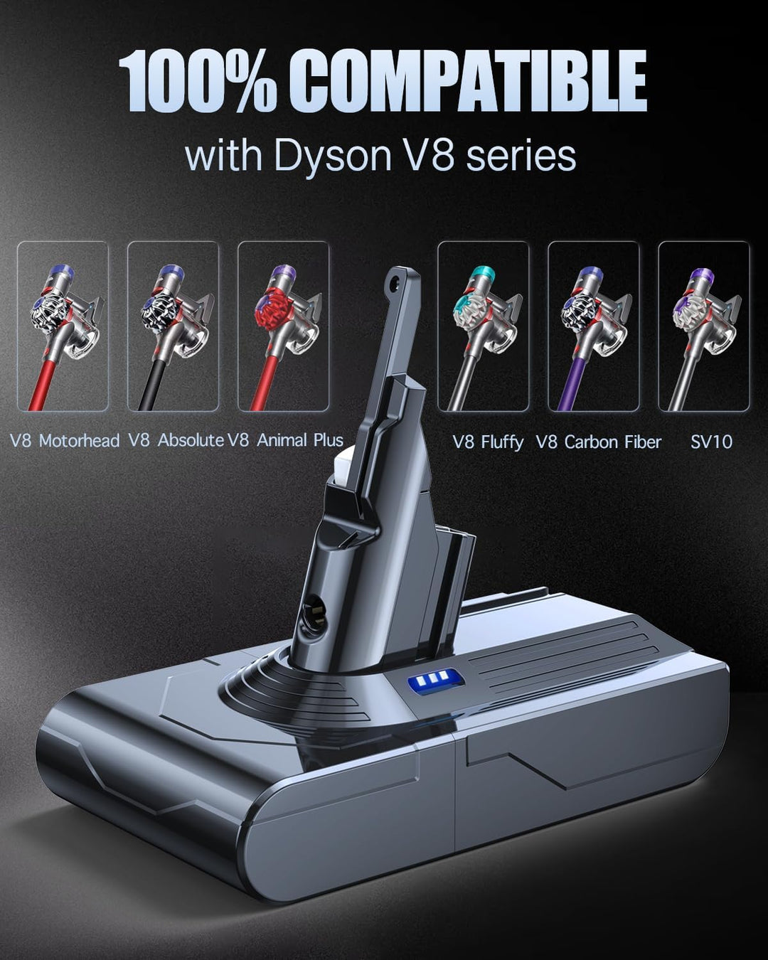 6000mAh Ersatzakku für Dyson V8 Akku Kompatibel mit Dyson V8 Absolute, Animal, Animal Exclusive, Flu