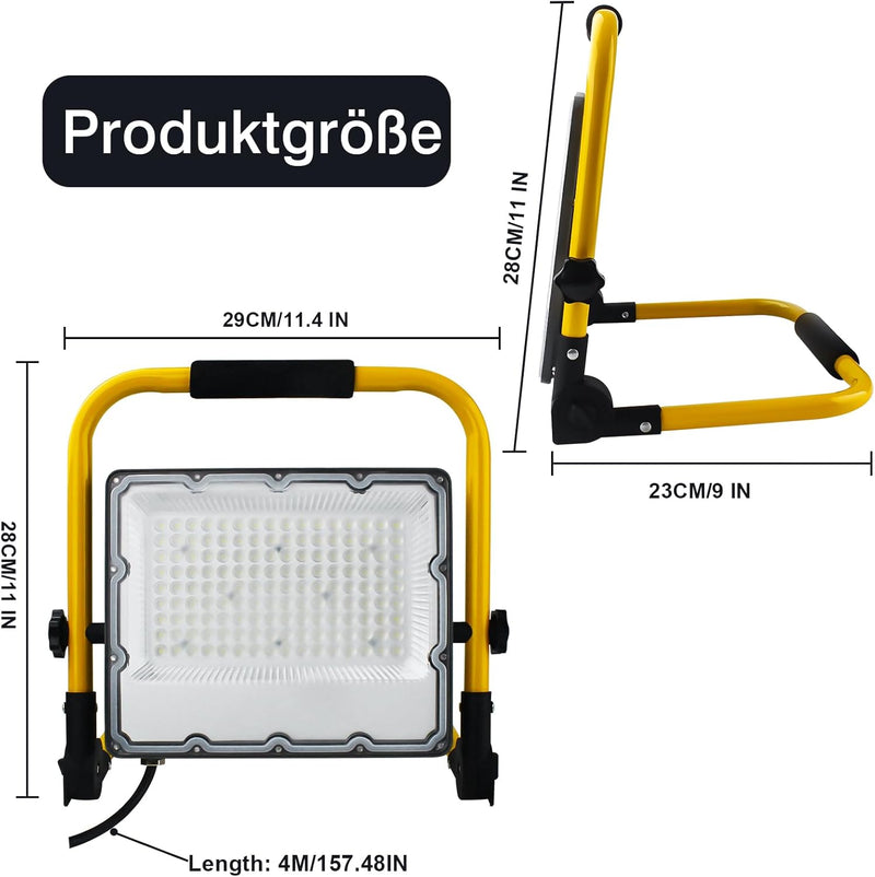 OUSIDE LED Baustrahler 100W mit 4M Kabel,IP66 Wasserdichter LED Arbeitsscheinwerfer mit Schuko-Steck