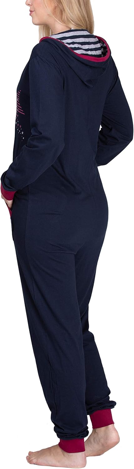 maluuna - Damen Jumpsuit, Onesie, Overall, Einteiler mit Bündchen an Arm- und Beinabschluss aus 100%