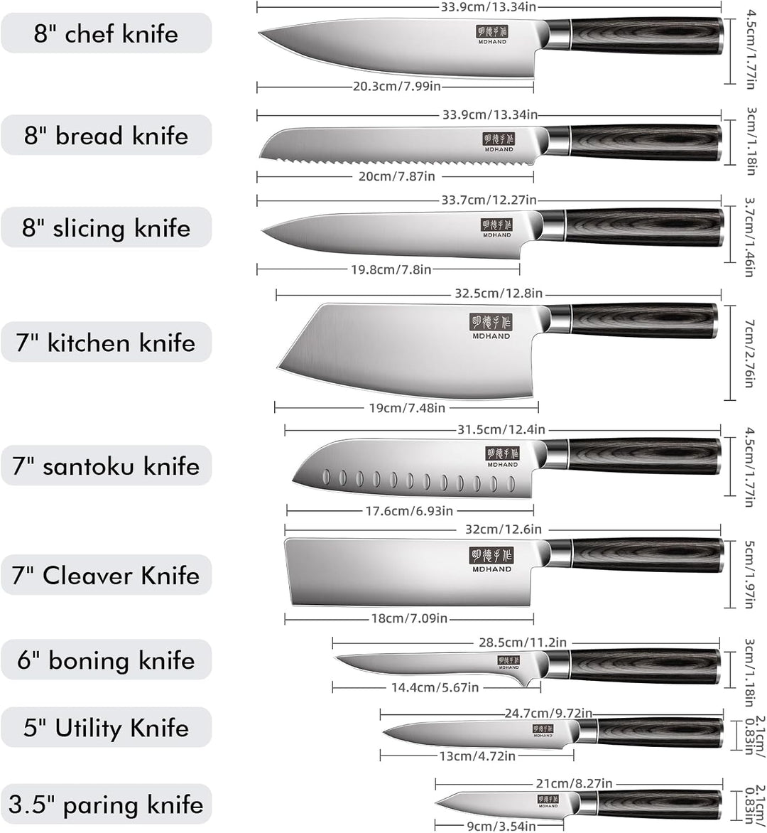 MDHAND 7-teilig Küchenmesser Set, Messerset aus hochwertigem Edelstahl, Profi Kochmesser mit Scharfe