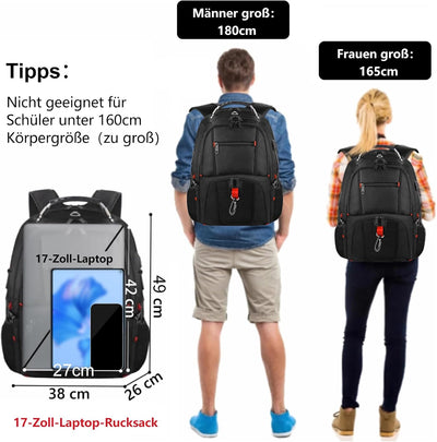 MATEIN Gross Laptop Rucksack Herren, 17 Zoll Arbeit Wasserdicht Backpack, Laptoptasche Reisen mit US