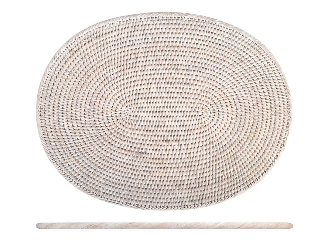 H&H Ovales Platzset aus weissem Rattan – 45 x 35 cm, handgefertigt | Elegante Tischunterlage für All