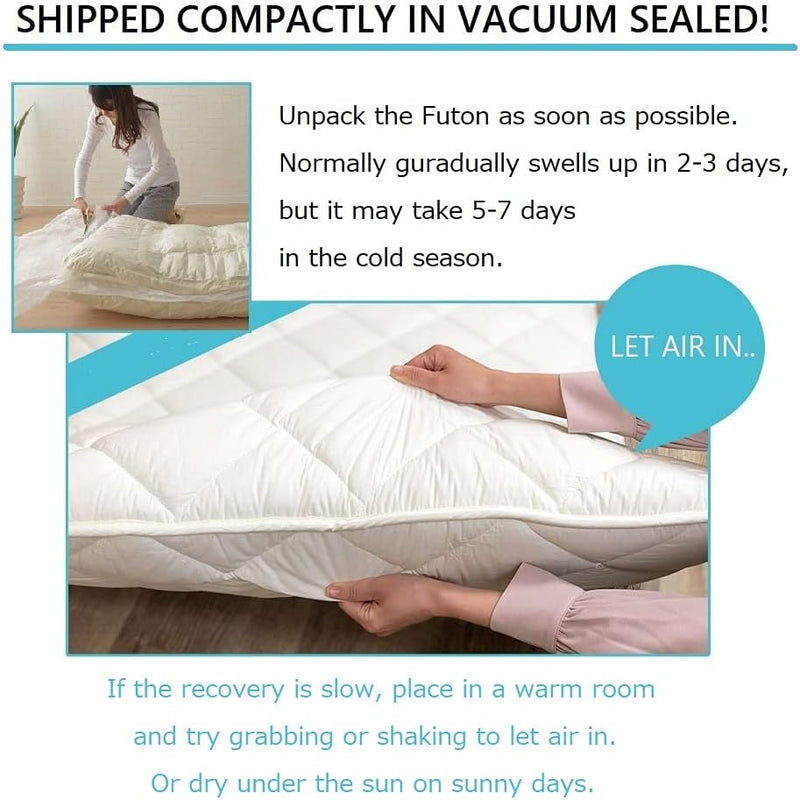 EMOOR Japanische Futon Matratze CLASSE 140 x 200 cm Weiss Hergestellt in Japan, Faltbar Schlaf Tradi