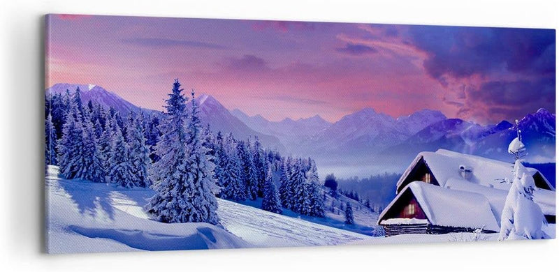 Panorama Bilder auf Leinwand 100x40cm Leinwandbild Winter Landschaft Frost Schnee Gross Wanddeko Bil