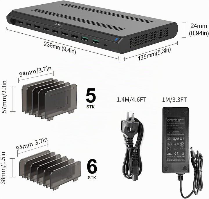 Alxum 120W USB Multi Mobile Ladestation mit QC 3.0 Schnellladung &amp; Typ C-Handy-Ladestation mit 10 An