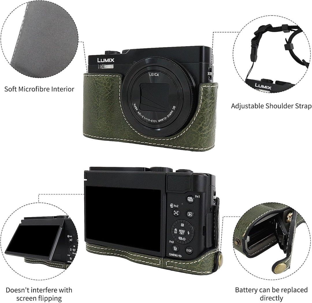 Rieibi ZS99 Kameratasche, PU Leder Kameratasche für Panasonic Lumix DC-ZS99 Digitalkamera, abnehmbar