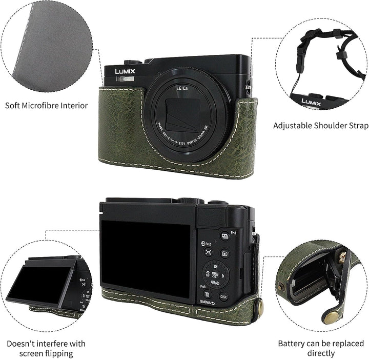 Rieibi ZS99 Kameratasche, PU Leder Kameratasche für Panasonic Lumix DC-ZS99 Digitalkamera, abnehmbar