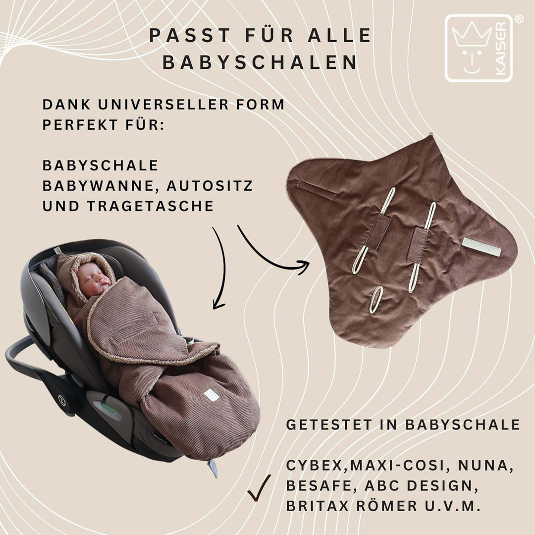 Kaiser Callie Cord Einschlagdecke für Babyschale, 80x40 cm, Wattiert, 0-12 Monate (caribou), caribou