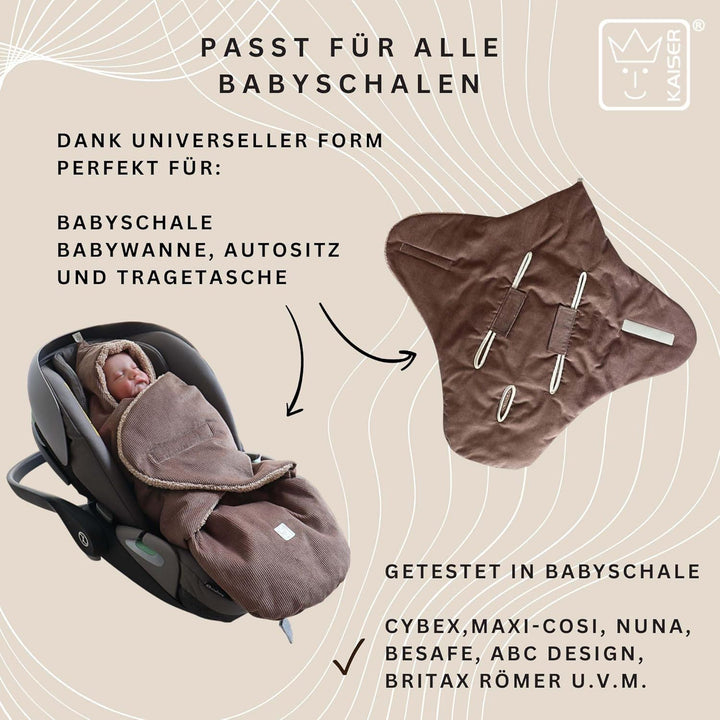 Kaiser Callie Cord Einschlagdecke für Babyschale, 80x40 cm, Wattiert, 0-12 Monate (caribou), caribou