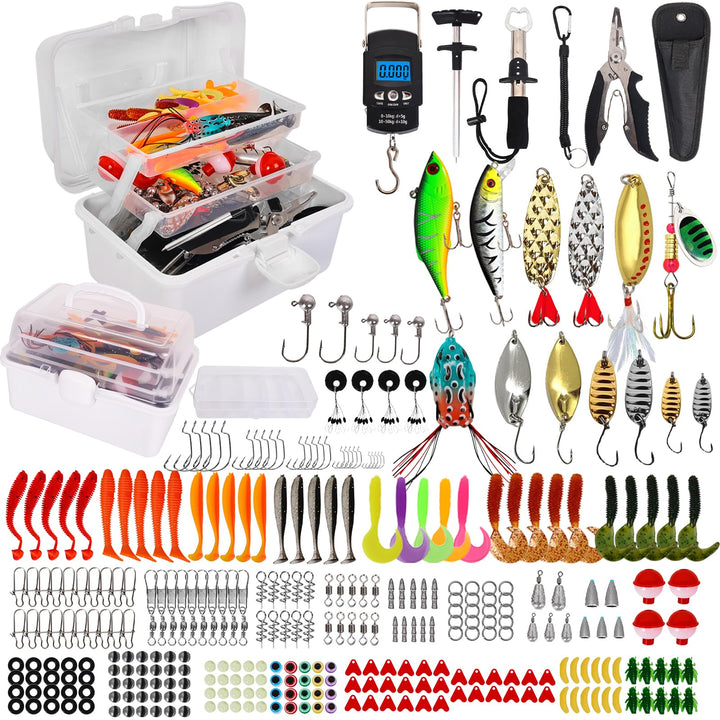 213 PCS Angelzubehör-Set,Angelkoffer mit Zubehör Angelset mit Blei-Gewichten,Haken,Angelköder,Angela
