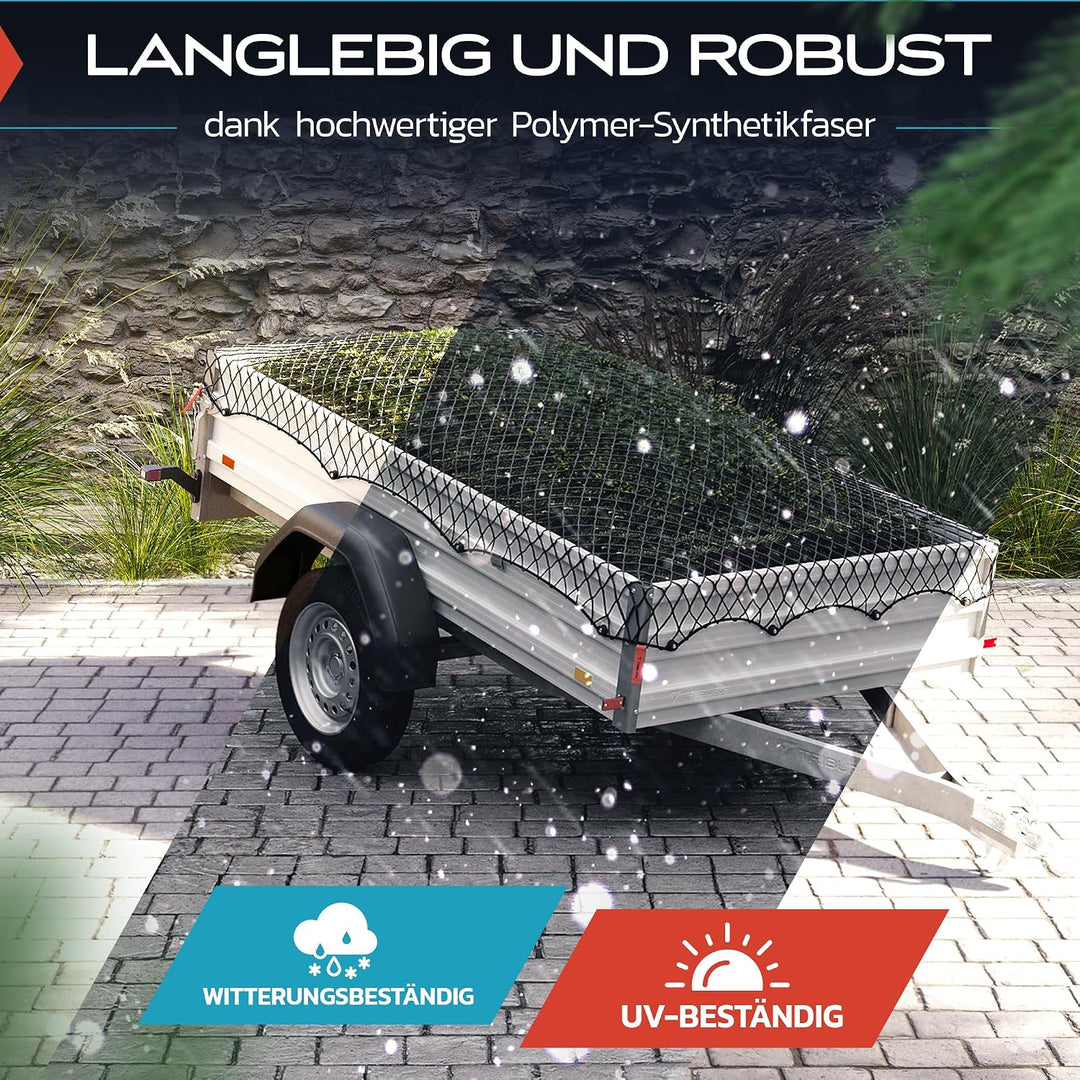 TRIBURG® Anhängernetz Dehnbar für Anhänger der Grössen 1x2 m bis 2x3 m - engmaschig mit Gummiseil [s